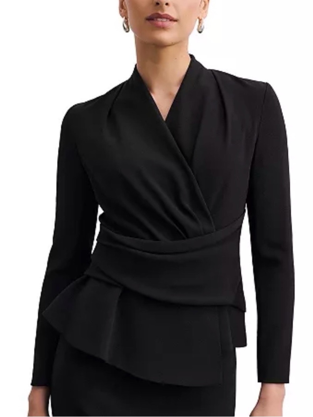 The Fold Belleville Clever Crepe Black Peplum Long Sleeve Top